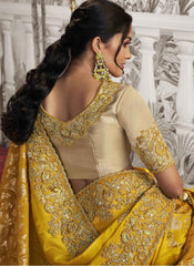 Yellow-Golden Embroidered Silk Party Wear Saree
