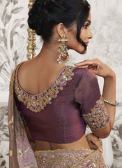 Pastel Mauve Embroidered Silk Party Wear Saree
