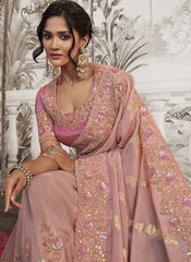 Pink Embroidered Silk Party Wear Saree