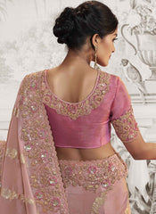 Pink Embroidered Silk Party Wear Saree