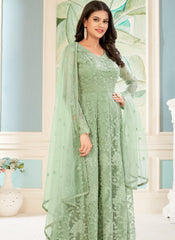 Dusty Green Embroidered Net Anarkali Suit