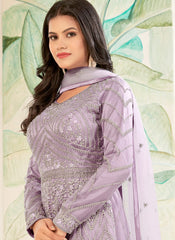 Light Purple Embroidered Net Anarkali Suit