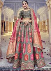 Dark Grey and Pink Designer Silk Lehenga Choli - nirshaa