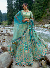 Green and Blue Heavy Bridal Lehenga Choli