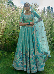 Cyan Blue and Green Heavy Bridal Lehenga Choli