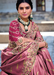 Woven Maroon Multi Embroidery Silk Saree