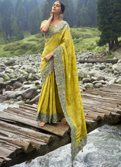 Designer Yellow Heavy Silk Saree