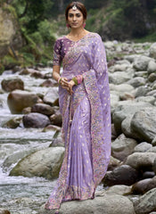 Designer Purple Heavy Silk Saree