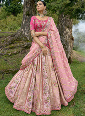 Pink and Rani Embroidered Silk Lehenga Choli
