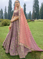 Mauve and Pink Embroidered Silk Lehenga Choli