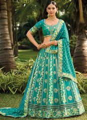 Rama Woven with Embroidery Silk Bridal Lehenga Choli