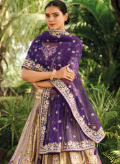 Grey and Violet Woven with Embroidery Silk Bridal Lehenga Choli