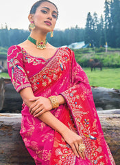 Rani-Pink Multi Embroidery Silk Saree