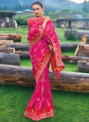Rani-Pink Multi Embroidery Silk Saree