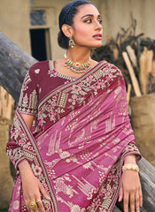 Mauve-Maroon Multi Embroidery Silk Saree