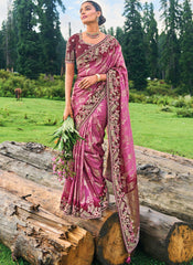 Mauve-Maroon Multi Embroidery Silk Saree