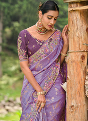 Purple Multi Embroidery Silk Saree