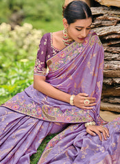 Purple Multi Embroidery Silk Saree