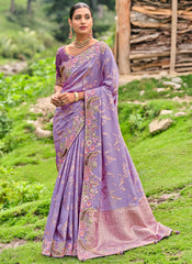 Purple Multi Embroidery Silk Saree