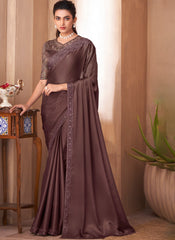 Dark Brown Designer Silk Saree