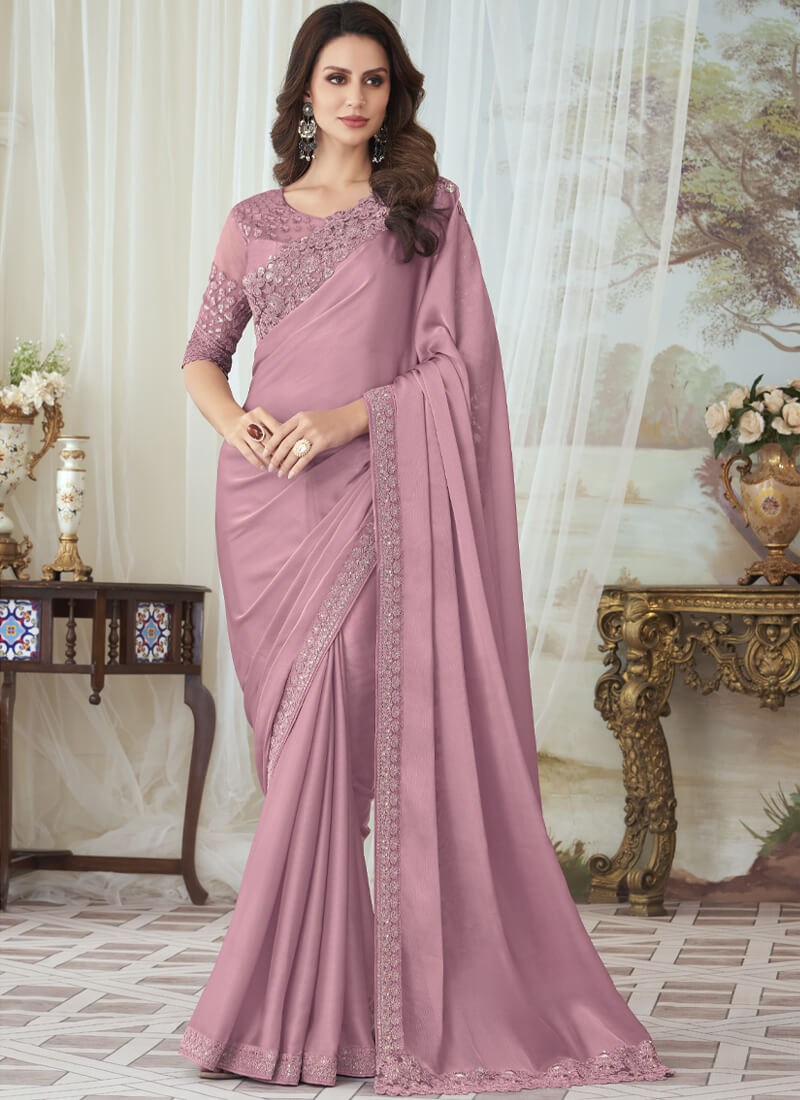 Pretty Mauve Embellished Fancy Georgette Saree - nirshaa