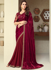 Maroon Embroidered Glass and Soft Silk Saree