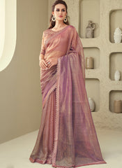 Shaded Peach-Purple Party Wear Linen Zari and Silk Saree