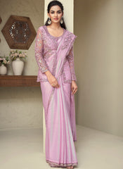 Light Purple Party Wear Rainbow Shinner Silk Saree with a Jacket