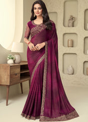 Wine-Purple Party Wear Shimmer Silk Saree