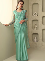 Sea Green Party Wear Sim-Sim Silk Saree