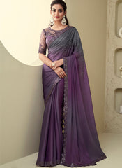 Shaded Purple and Black Party Wear Virtual Silk Saree