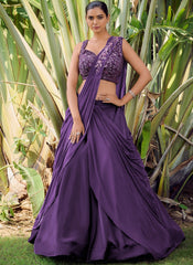 Purple Silk Ready to wear Saree Style Lehenga Choli