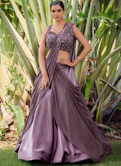 Metallic Purple Silk Ready to wear Saree Style Lehenga Choli