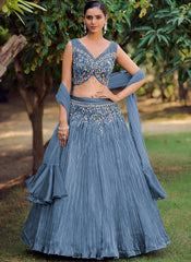 Greyish Blue Ready to wear Indowestern Lehenga Choli