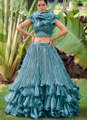 Metallic Sea Green Ready to wear Indowestern Lehenga Choli