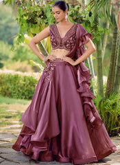 Metallic Wine Ready to wear Indowestern Lehenga Choli