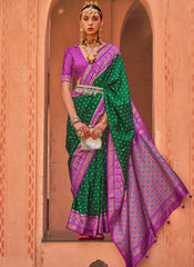 Classic Green and Purple Patola Silk Saree - nirshaa