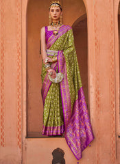 Pretty Green and Purple Patola Silk Saree - nirshaa