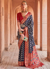 Appealing Blue and Red Patola Silk Saree - nirshaa