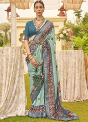 Woven Blue Patola Print Silk Saree