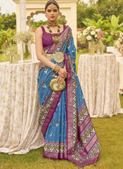 Woven Blue and Purple Patola Print Silk Saree