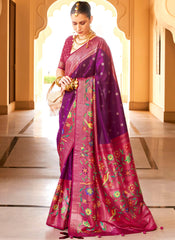 Woven Purple PV-Silk Saree