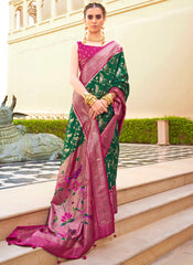 Woven Dark Green and Jamli PV-Silk Saree