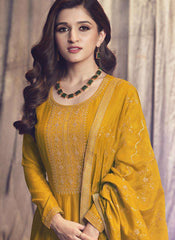 Yellow Heavy Zari Embroidery Work Bollywood Style Party Anarkali