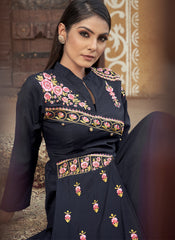 Black Heavy Muslin Embroidered Gown