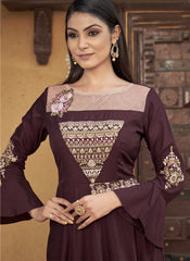 Dark Brown Heavy Muslin Embroidered Gown