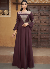 Dark Brown Heavy Muslin Embroidered Gown