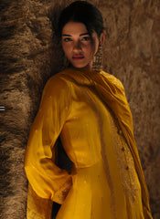 Yellow Embroidered Georgette Satin Sharara/Palazzo Style Suit