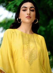 Yellow Pashmina Kaftan Style Kurta Set