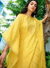 Yellow Pashmina Kaftan Style Kurta Set